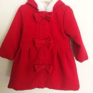 Hooded faux fur pea coat